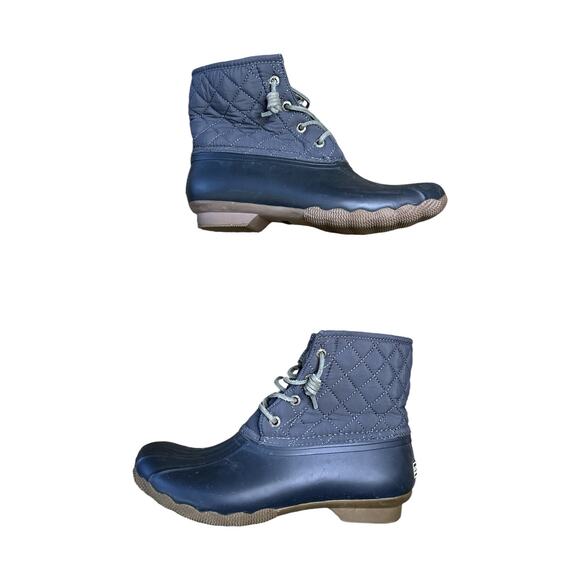 Women’s Sperry Top Sider Black/Grey Lace Up Duck Waterproof Rubber Boots Size 8 - Picture 6 of 7